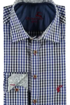 OS TRACHTEN Hemd blau kariert Slim Fit Langarm Haifischkragen