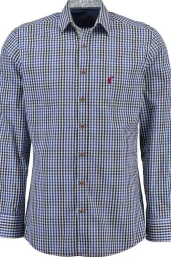 OS TRACHTEN Hemd blau kariert Slim Fit Langarm Haifischkragen
