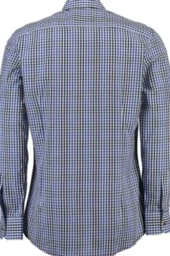 OS TRACHTEN Hemd blau kariert Slim Fit Langarm Haifischkragen