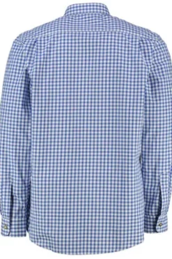 OS TRACHTEN Hemd blau kariert Regular Fit Langarm mit Krempelarm