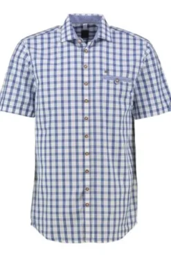 OS TRACHTEN Hemd blau kariert Regular Fit Kurzarm