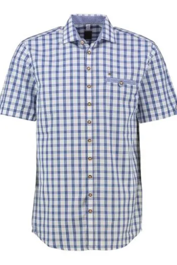 OS TRACHTEN Hemd blau kariert Regular Fit Kurzarm