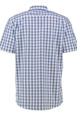OS TRACHTEN Hemd blau kariert Regular Fit Kurzarm