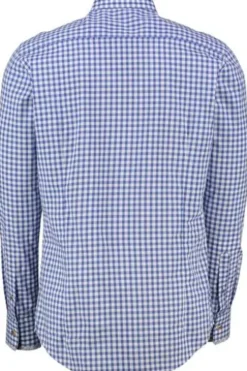 OS TRACHTEN Hemd blau kariert Slim Fit Langarm Stehkragen