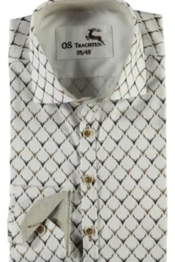 OS TRACHTEN Hemd braun gemustert Slim Fit Langarm Haifischkragen