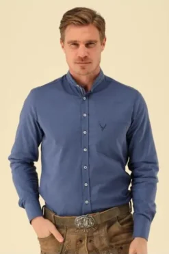 OS TRACHTEN Hemd mittelblau gemustert Slim Fit Langarm
