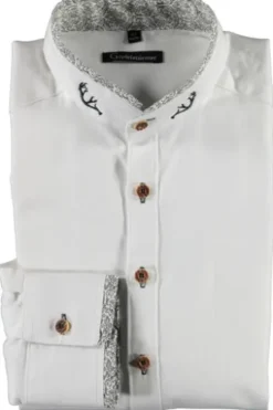 OS TRACHTEN Hemd weiß/grün Slim Fit Langarm