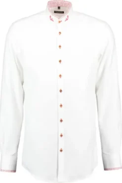 OS TRACHTEN Hemd weiß/rot Slim Fit Langarm