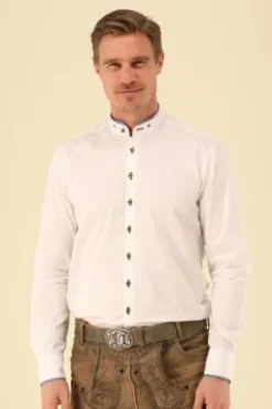 OS TRACHTEN Hemd weiss/jeans Slim Fit Langarm