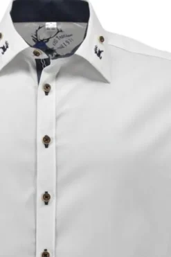 OS TRACHTEN Hemd weiss/mittelblau Slim Fit Langarm
