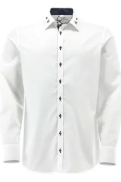 OS TRACHTEN Hemd weiss/mittelblau Slim Fit Langarm