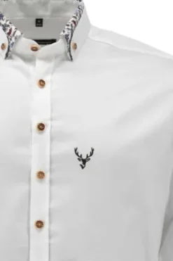 OS TRACHTEN Hemd weiss/t-grün Slim Fit Langarm