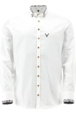 OS TRACHTEN Hemd weiss/t-grün Slim Fit Langarm