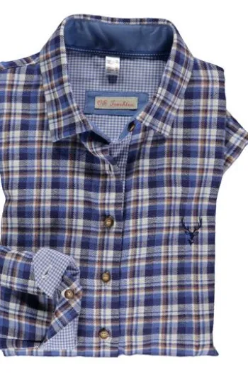 OS TRACHTEN Karo-Flanell-Bluse blau kariert