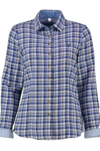 OS TRACHTEN Karo-Flanell-Bluse blau kariert