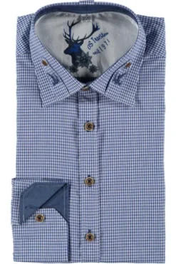 OS TRACHTEN Karo-Hemd Slim Fit mit Stickerei blau