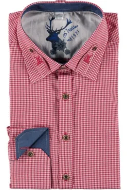 OS TRACHTEN Karo-Hemd Slim Fit mit Stickerei rot