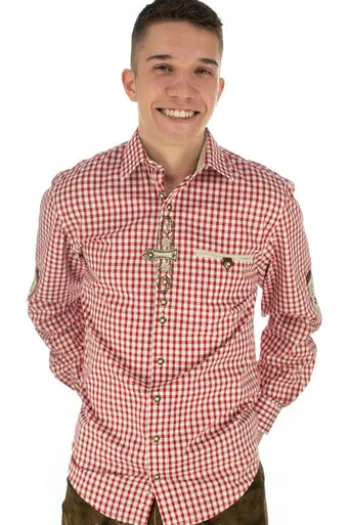 OS-TRACHTEN Langarm-Trachtenhemd rot-weiß kariert