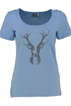 OS TRACHTEN Shirt hellblau mit Hirsch-Applikation