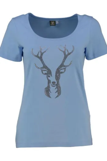 OS TRACHTEN Shirt hellblau mit Hirsch-Applikation