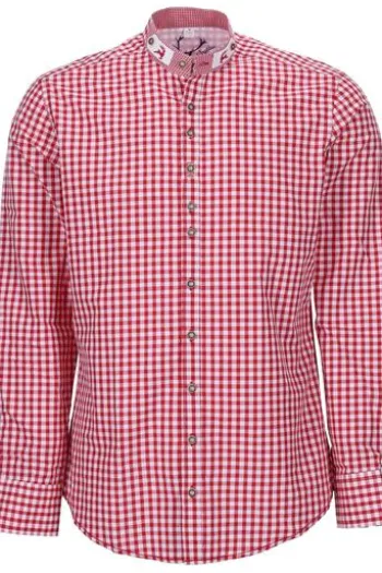 OS-TRACHTEN Slim-Fit Stehkragen Trachtenhemd rot-kariert