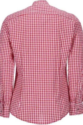 OS-TRACHTEN Slim-Fit Stehkragen Trachtenhemd rot-kariert