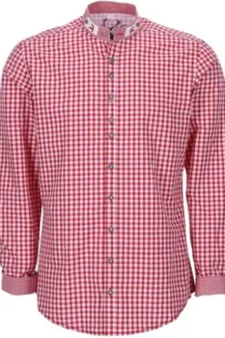 OS-TRACHTEN Slim-Fit Stehkragen Trachtenhemd rot-kariert