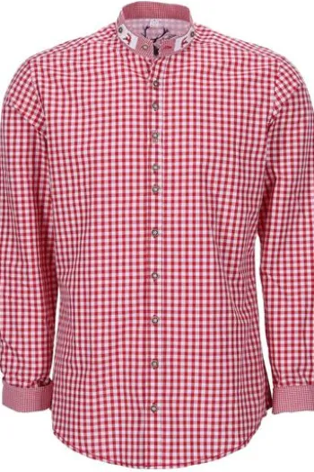 OS-TRACHTEN Slim-Fit Stehkragen Trachtenhemd rot-kariert