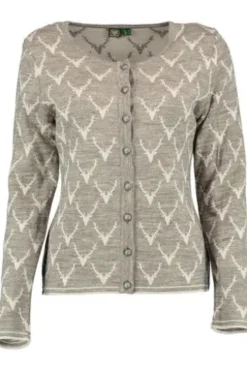 OS TRACHTEN Strickjacke taupe mit Hirschgeweih-Jacquard Dessin