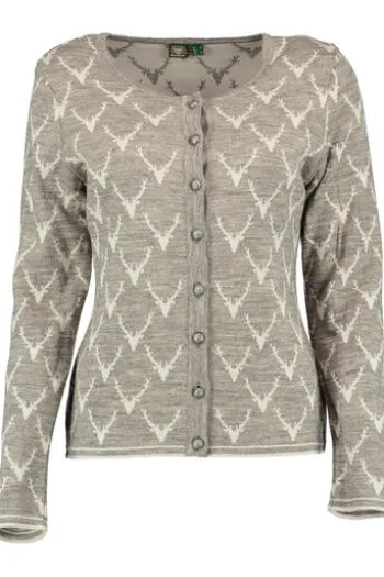 OS TRACHTEN Strickjacke taupe mit Hirschgeweih-Jacquard Dessin