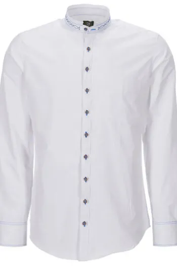 OS TRACHTEN Trachtenhemd weiss/blau Slim Fit Langarm