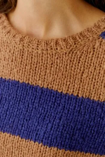 OUI Pullover EMSY camel/blue gestreift 3/4-Arm