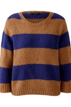 OUI Pullover EMSY camel/blue gestreift 3/4-Arm