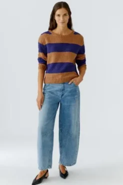 OUI Pullover EMSY camel/blue gestreift 3/4-Arm