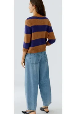 OUI Pullover EMSY camel/blue gestreift 3/4-Arm
