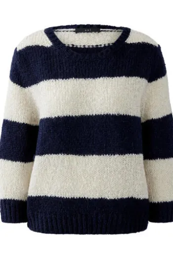 OUI Pullover EMSY darkblue/stone gestreift 3/4 Arm