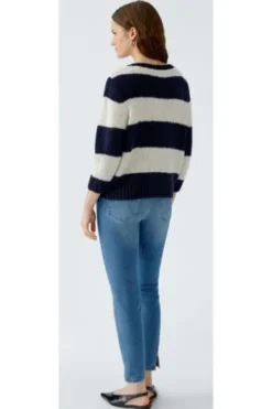 OUI Pullover EMSY darkblue/stone gestreift 3/4 Arm