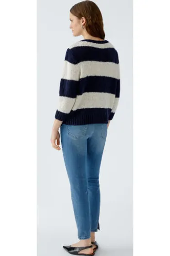 OUI Pullover EMSY darkblue/stone gestreift 3/4 Arm