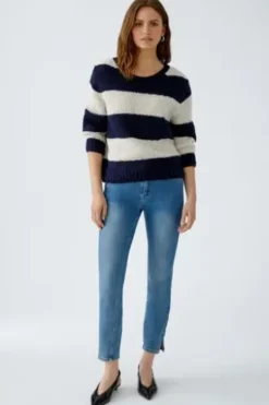 OUI Pullover EMSY darkblue/stone gestreift 3/4 Arm