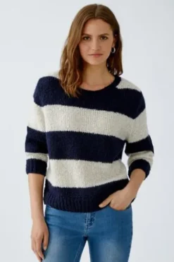 OUI Pullover EMSY darkblue/stone gestreift 3/4 Arm