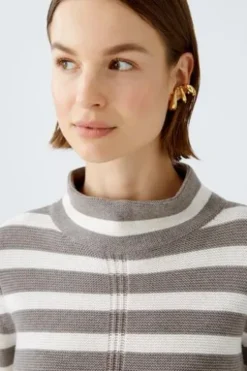 Oui Pullover reine Baumwolle brown offwhite