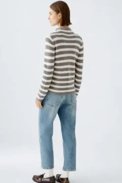 Oui Pullover reine Baumwolle brown offwhite