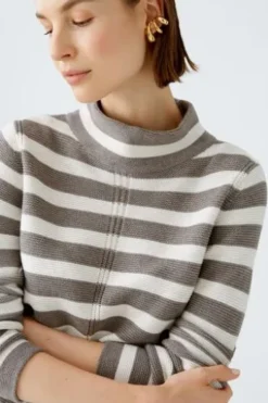 Oui Pullover reine Baumwolle brown offwhite