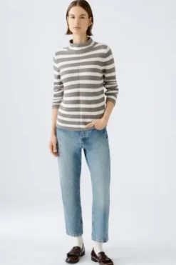 Oui Pullover reine Baumwolle brown offwhite