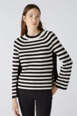 OUI Pullover RUBI schwarz Baumwolle mit Reißverschluss