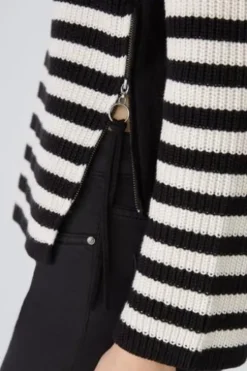 OUI Pullover RUBI schwarz Baumwolle mit Reißverschluss