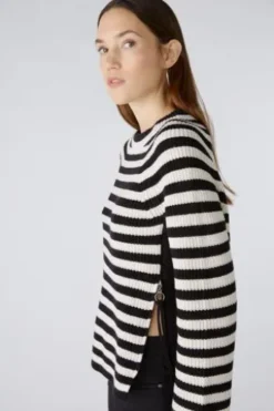 OUI Pullover RUBI schwarz Baumwolle mit Reißverschluss