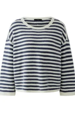 OUI Pullover white blue gestreift 3/4-Arm