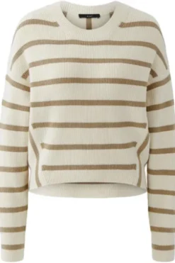 OUI Pullover white camel gestreift