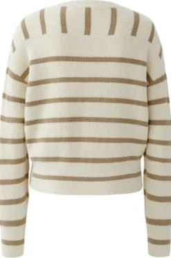 OUI Pullover white camel gestreift